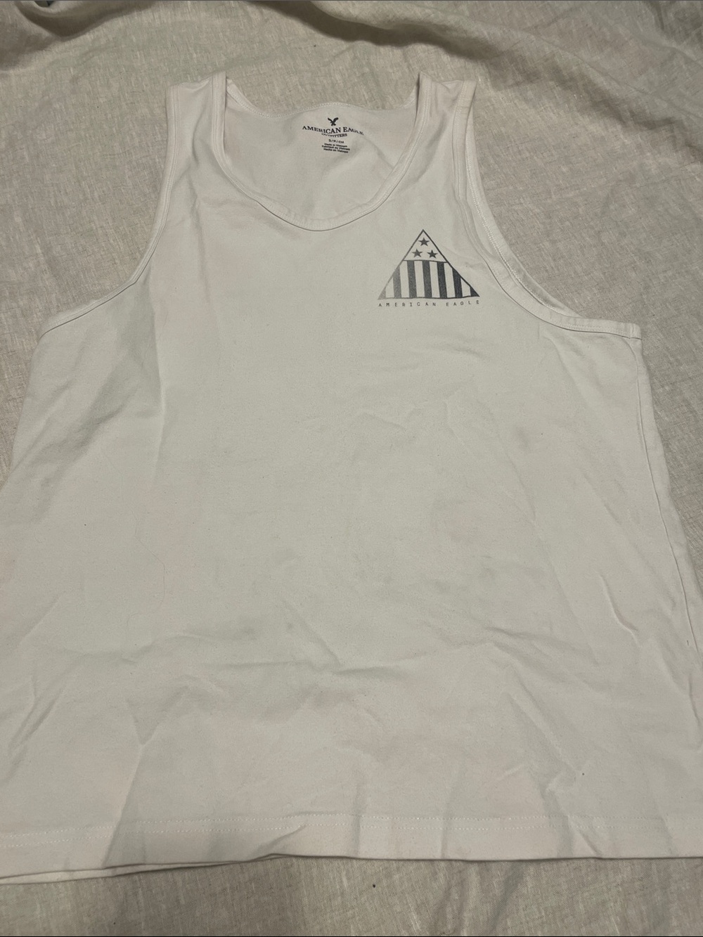 American Eagle Outfitters White Tank Top with Gray Triangle Flag Logo